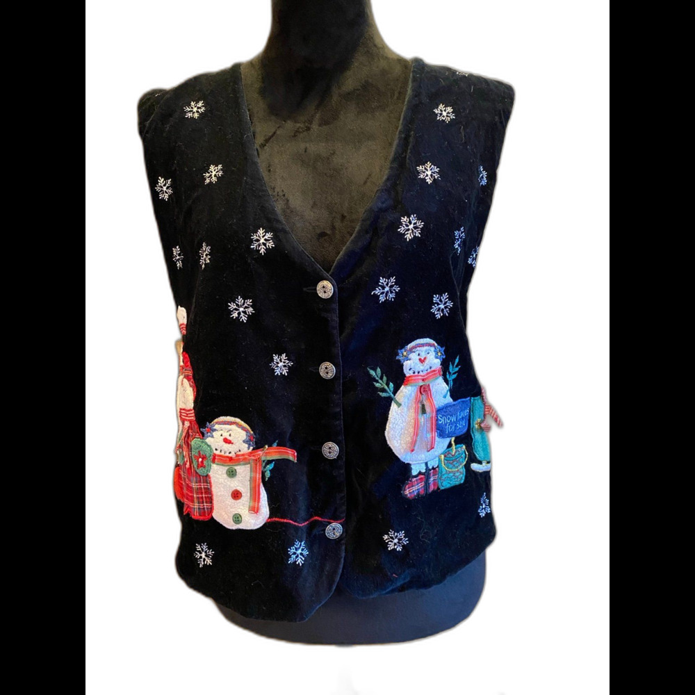 Vintage Vest‎ Tantrums Christmas Holiday Snowmen Velvet Front Womens  Size XL